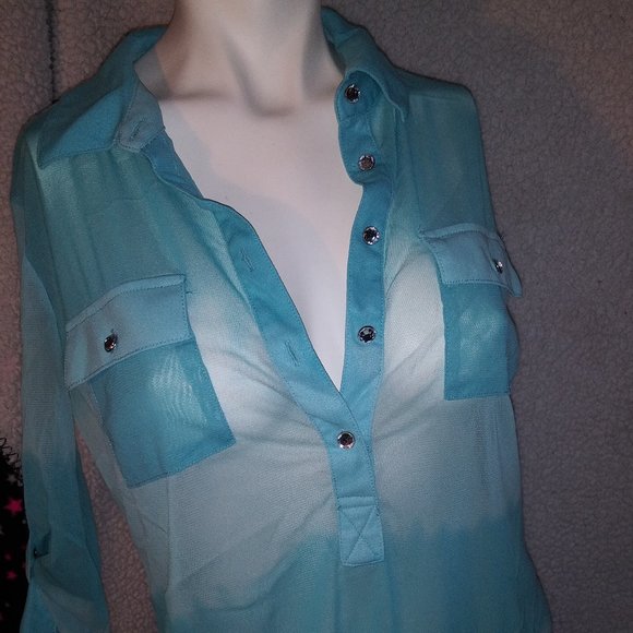 INC International Concepts Tops - INC International Concepts Baby Blue Sheer Long Sleeve Blouse